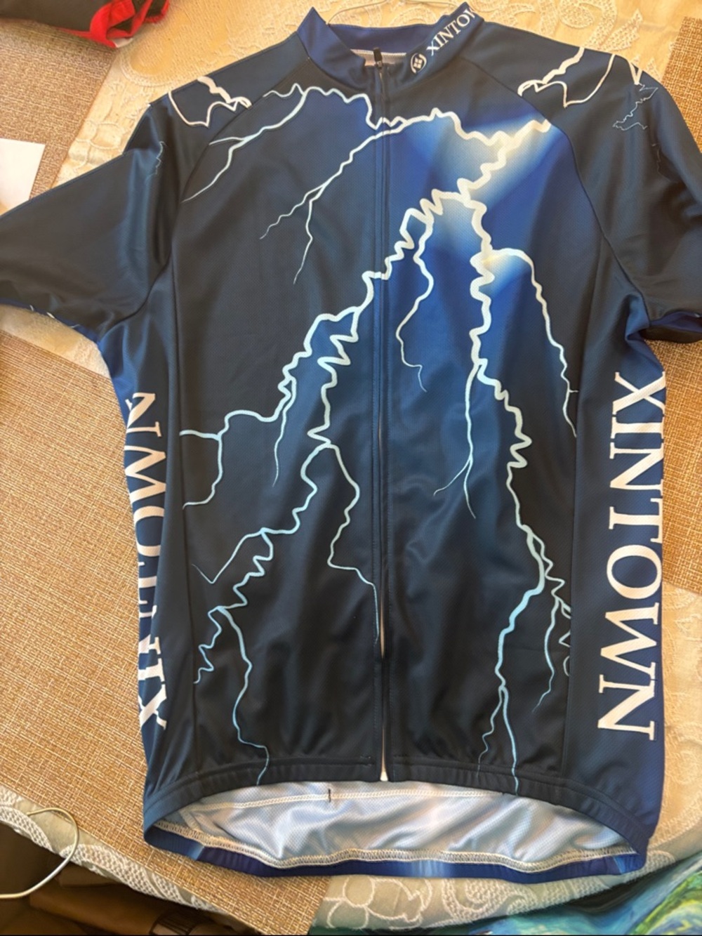Men's Navy Lightning-Print Cycling Jersey